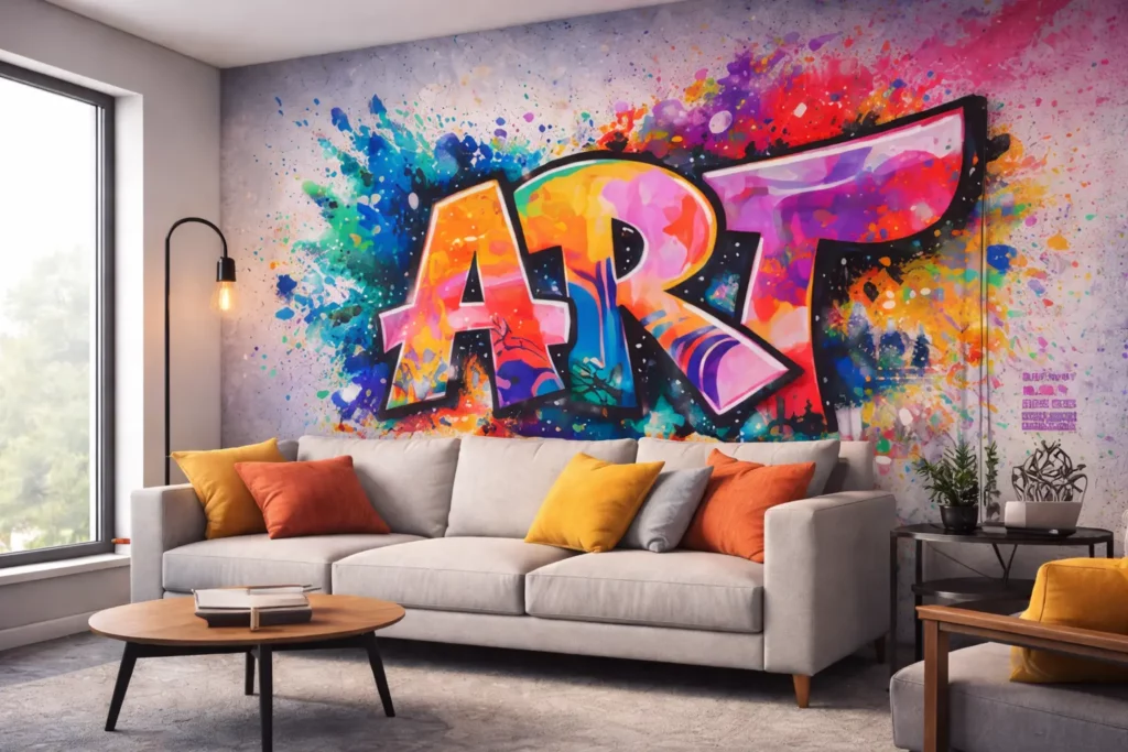 Impression murale graffiti artistique dans un salon moderne