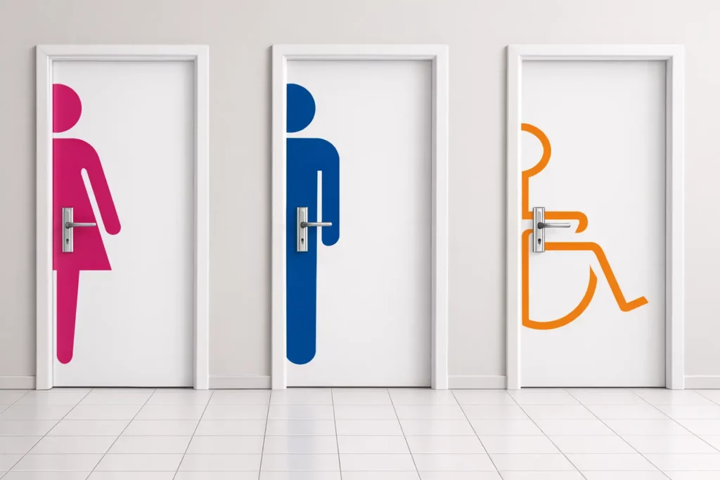 Impression verticale sur porte de toilettes personnalisée – PixelWall Suisse