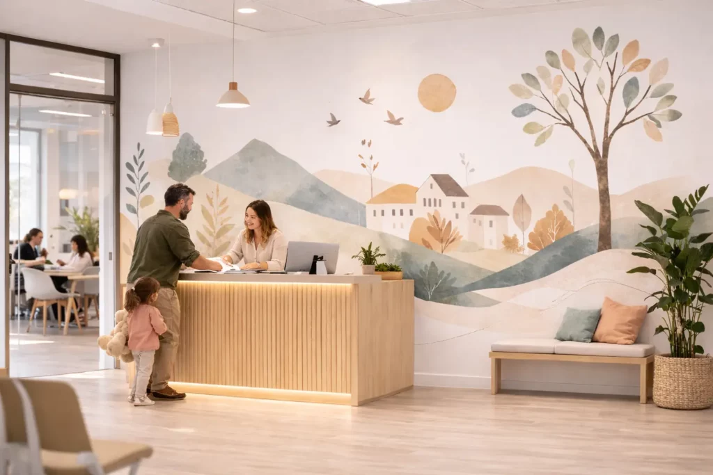 Impression murale décorative dans l’accueil d’une administration ou institution publique