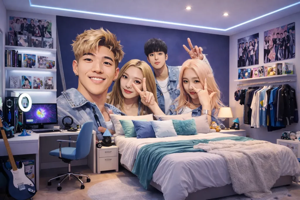 Impression murale concert pop dans une chambre d’adolescent réalisée par Pixelwall