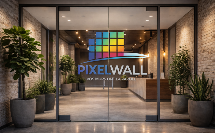 impression verticale réalisée sur les portes vitrées